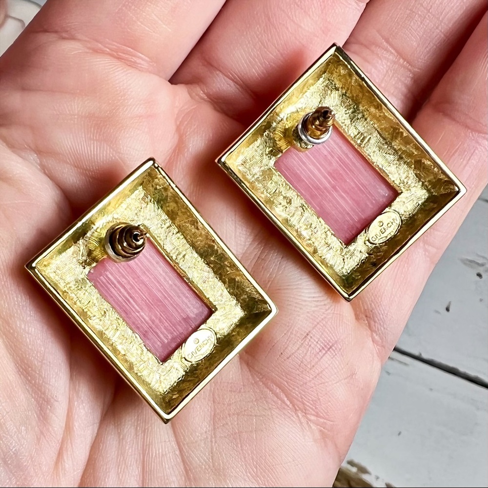 Givenchy Pink Square Stone Post-Back Earrings - image 5